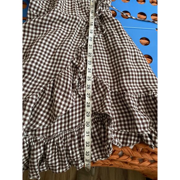 & Other Store Brown Gingham Mini Wrap Dress Size 8 - Picture 13 of 13